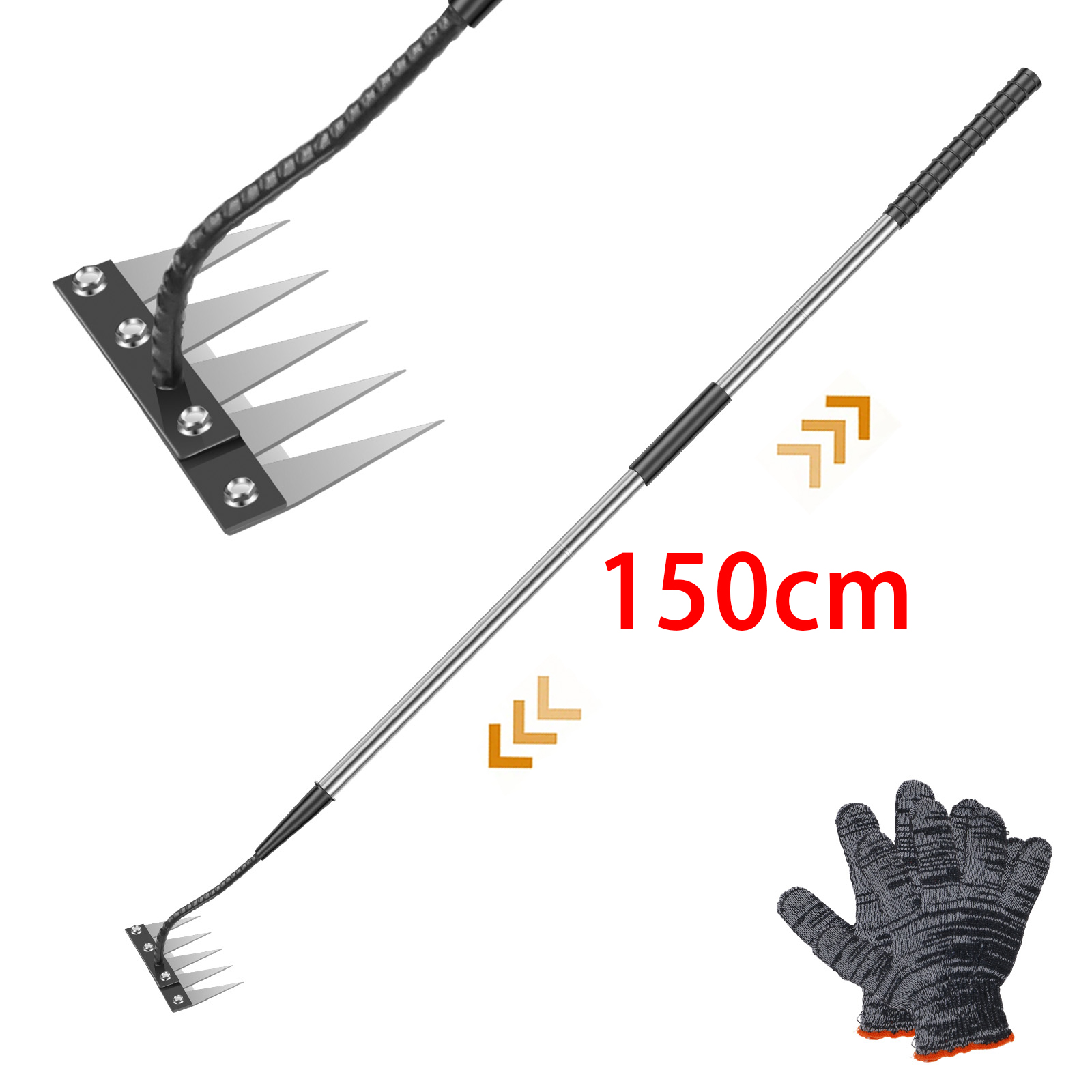 Gardening Tools To Remove Weeds - 5 Teeth Stainless Steel Weeding Rake